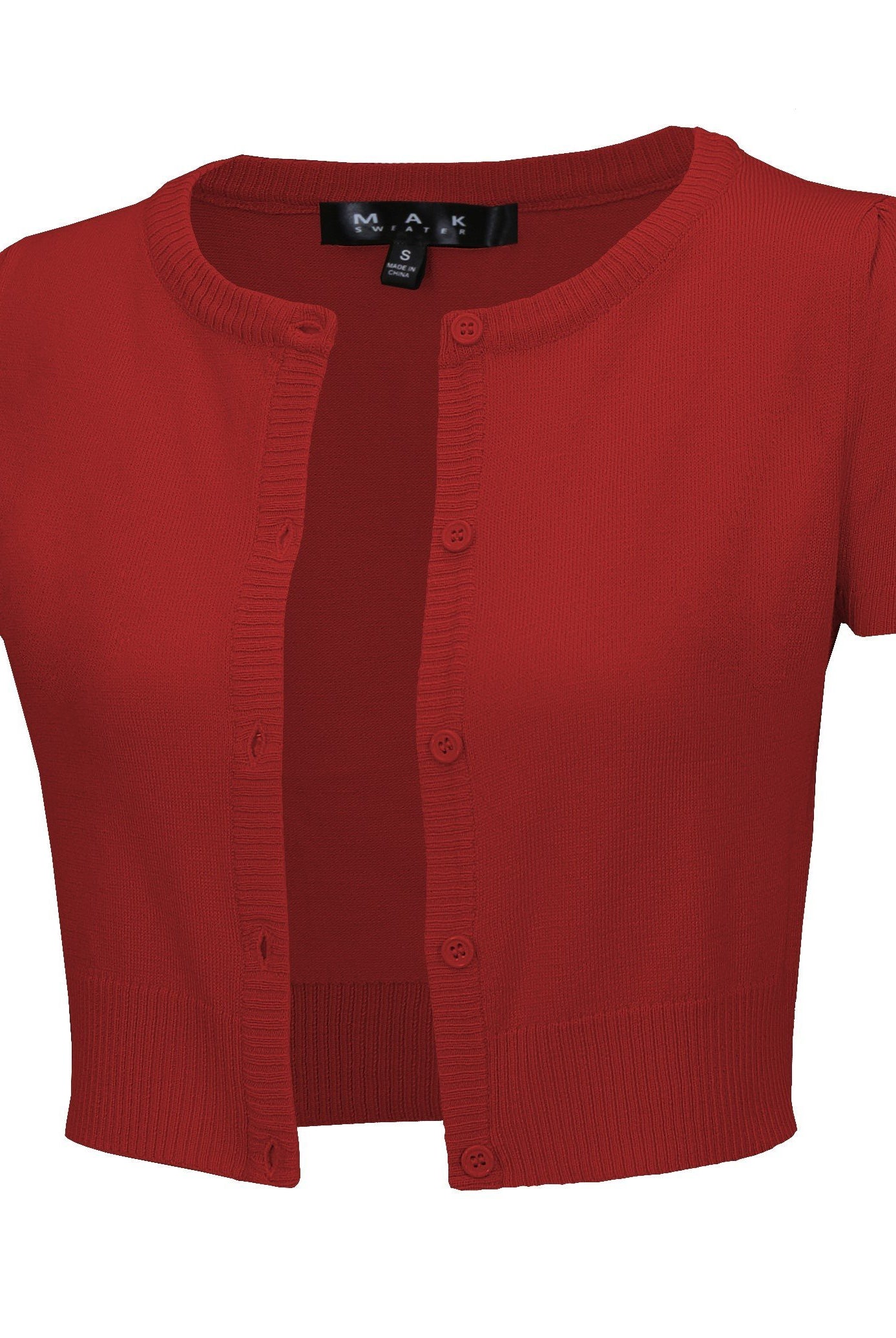 MAK Cropped Red Button Down Short Sleeve Bolero - Curvique Vintage