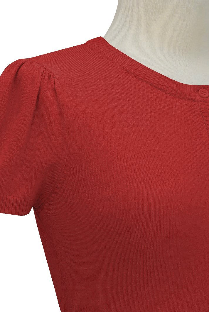 MAK Cropped Red Button Down Short Sleeve Bolero - Curvique Vintage