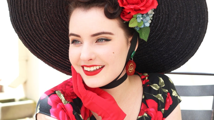 Hourglass Sorrento Red/Black Rose Dress Tagged "the pretty dress company" Curvique Vintage Hourglass Sorrento Red/Black Rose Dress Tagged "the pretty dress company" Curvique Vintage