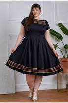 PLUS SIZE Carmen 50s Vintage Style Black Half Sleeve Pattern Dress - Curvique Vintage