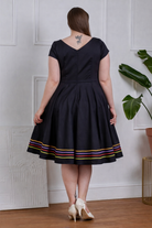 PLUS SIZE Carmen 50s Vintage Style Black Half Sleeve Pattern Dress - Curvique Vintage