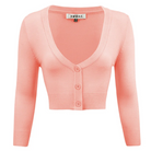MAK Cropped 3/4 Sleeve V-Neck Bolero Cardigan - Peach Beige - Curvique Vintage