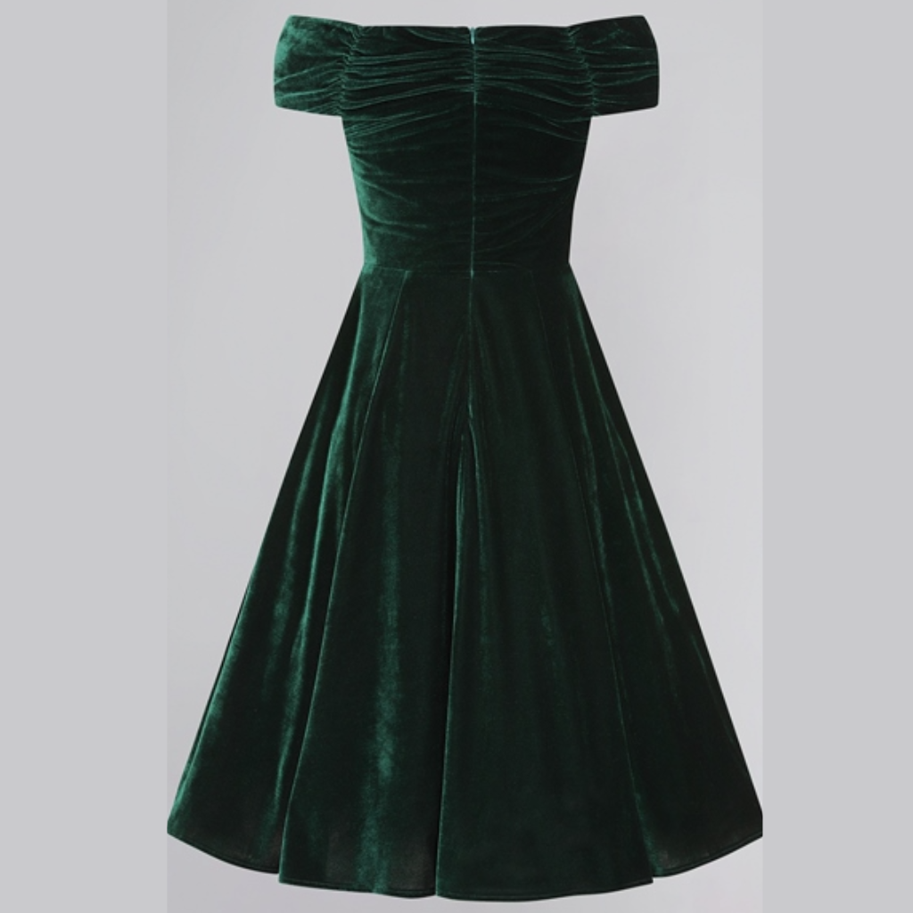 Karin 50s Style Green Velvet Swing Dress Curvique Vintage