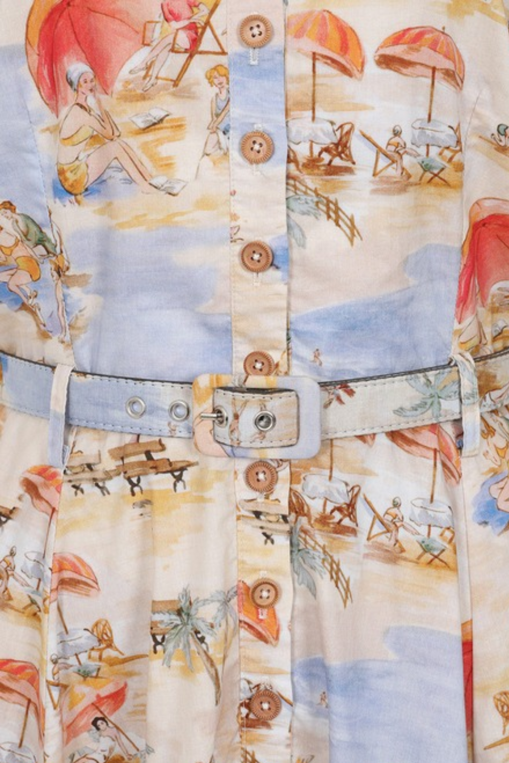 Bella Cream Retro Beach Print Cotton Dress - Curvique Vintage