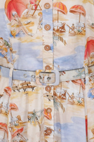 Bella Cream Retro Beach Print Cotton Dress - Curvique Vintage