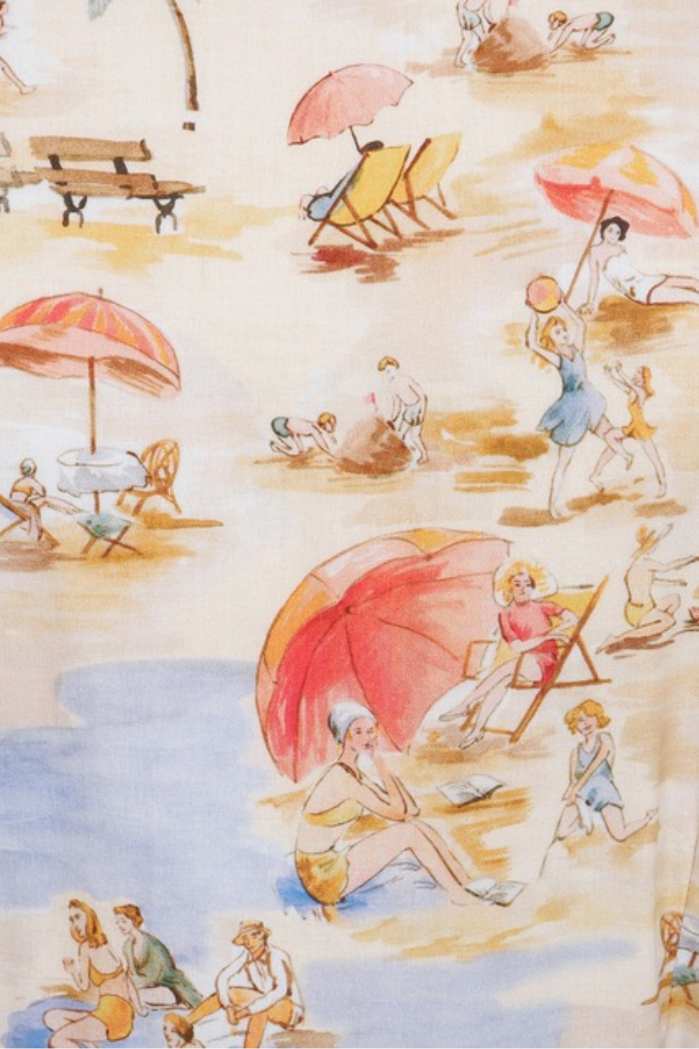 Bella Cream Retro Beach Print Cotton Dress - Curvique Vintage