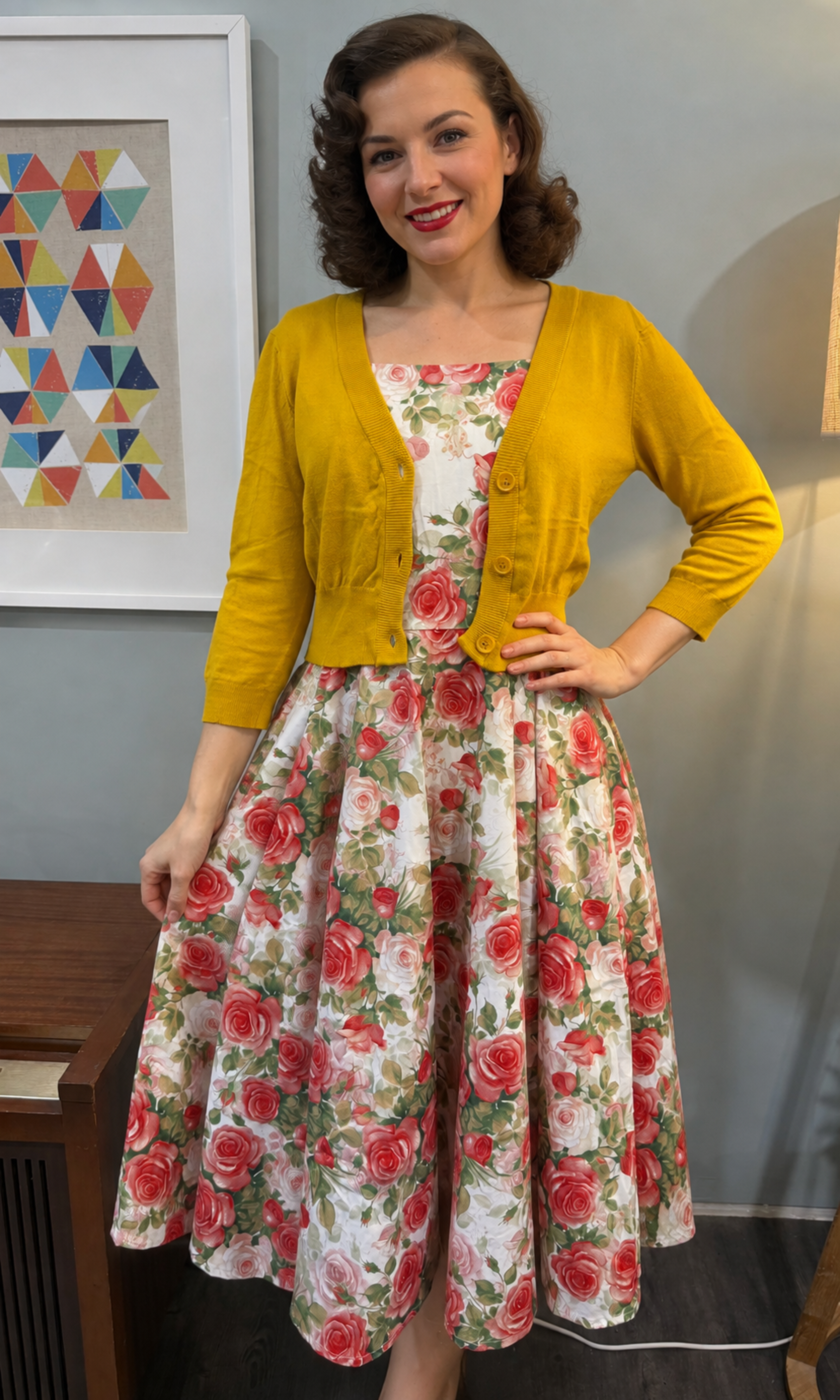 MAK 3/4 Sleeve Honey Retro Cardigan - Curvique Vintage
