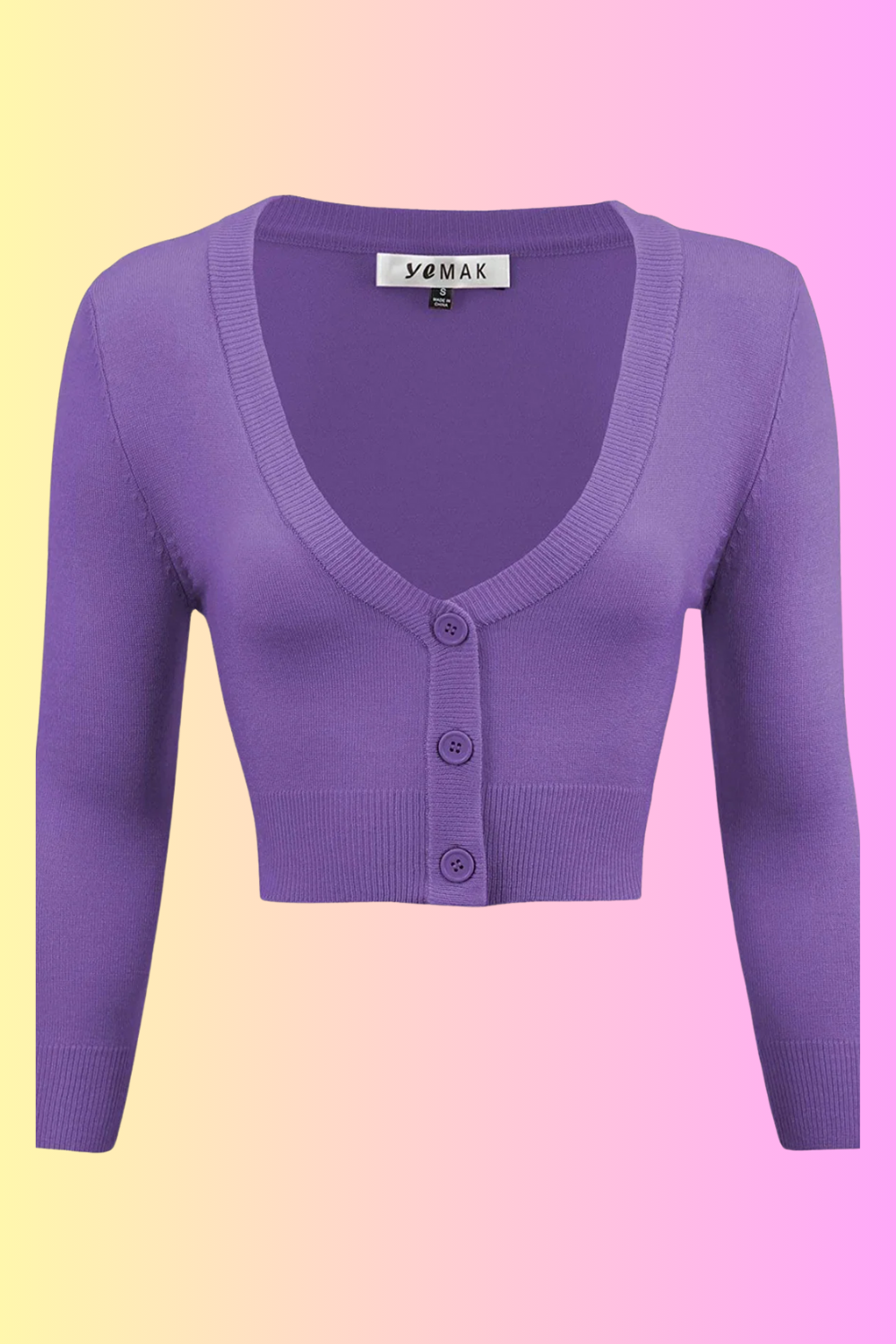 MAK Cropped Blueberry Retro Style 3/4 Sleeve Cardigan - Curvique Vintage