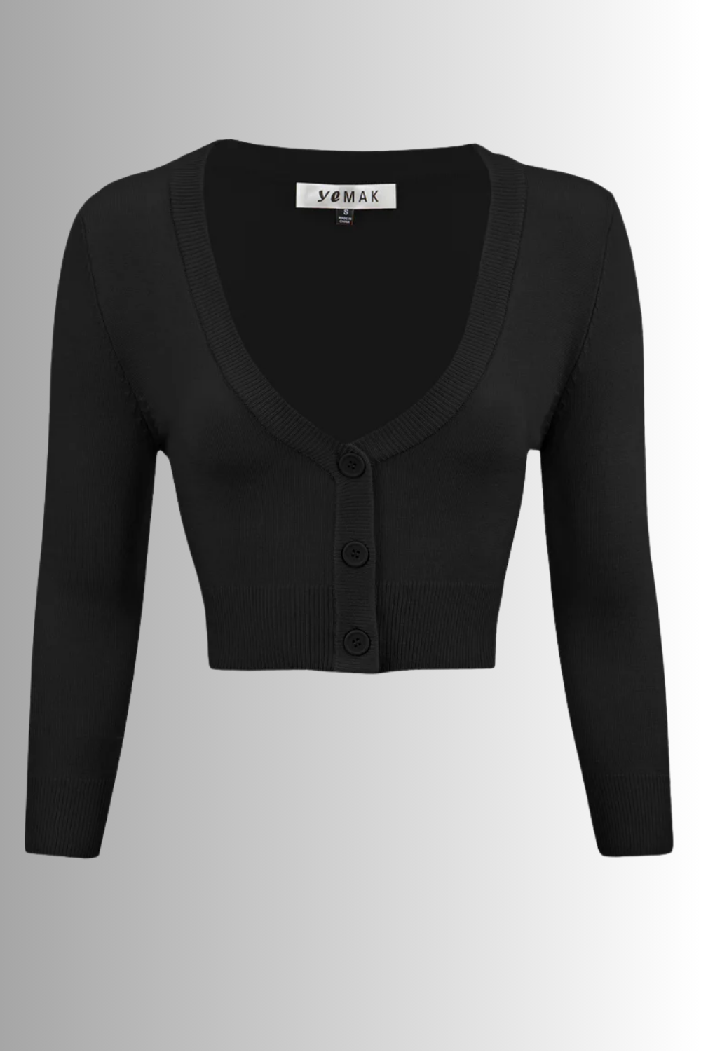MAK Cropped Black Retro 3/4 Sleeve Style Cardigan - Curvique Vintage