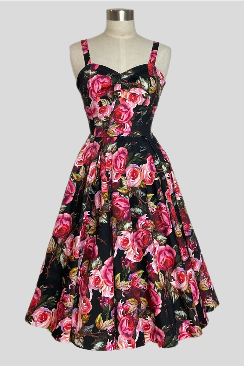 Sandi Georgia Floral 50s Vintage Style Garden Swing Dress - Curvique Vintage