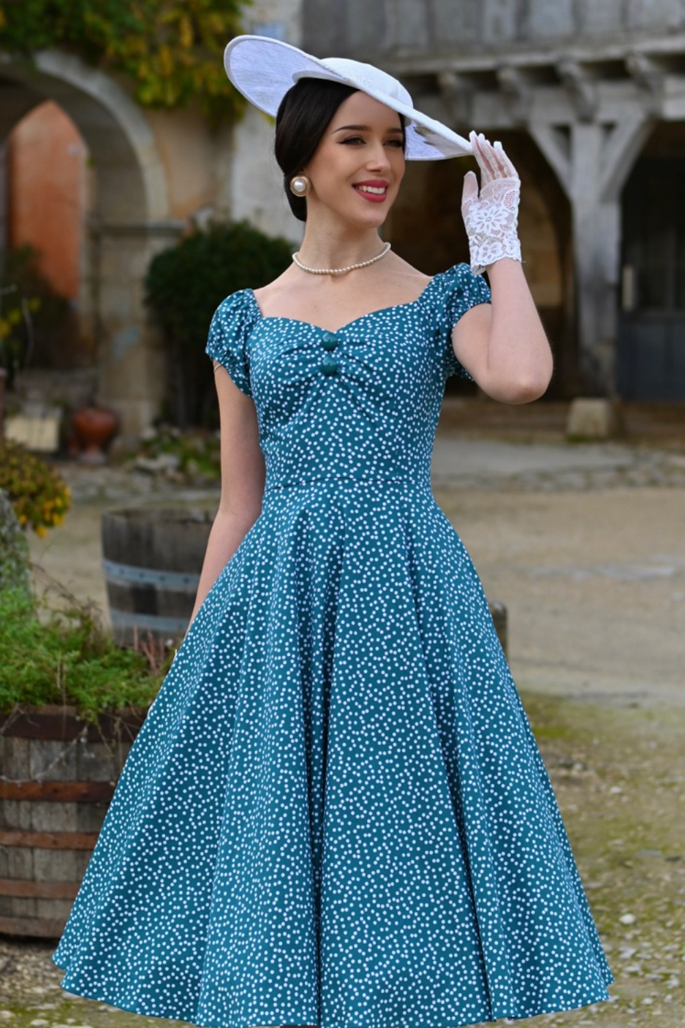 Lila Green Polka Dot Vintage Style Swing Dress - Curvique Vintage