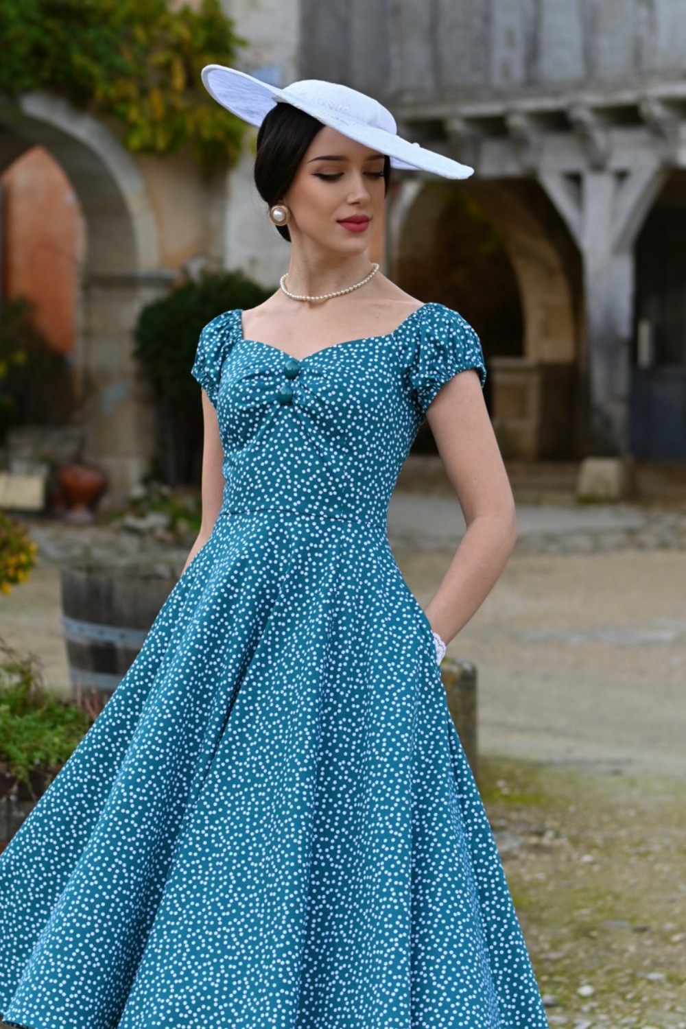 Lila Green Polka Dot Vintage Style Swing Dress - Curvique Vintage