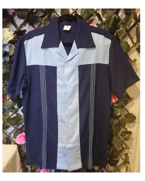 Men's 50s T Panel Vintage Bowling Shirt - Navy/blue – Curvique Vintage