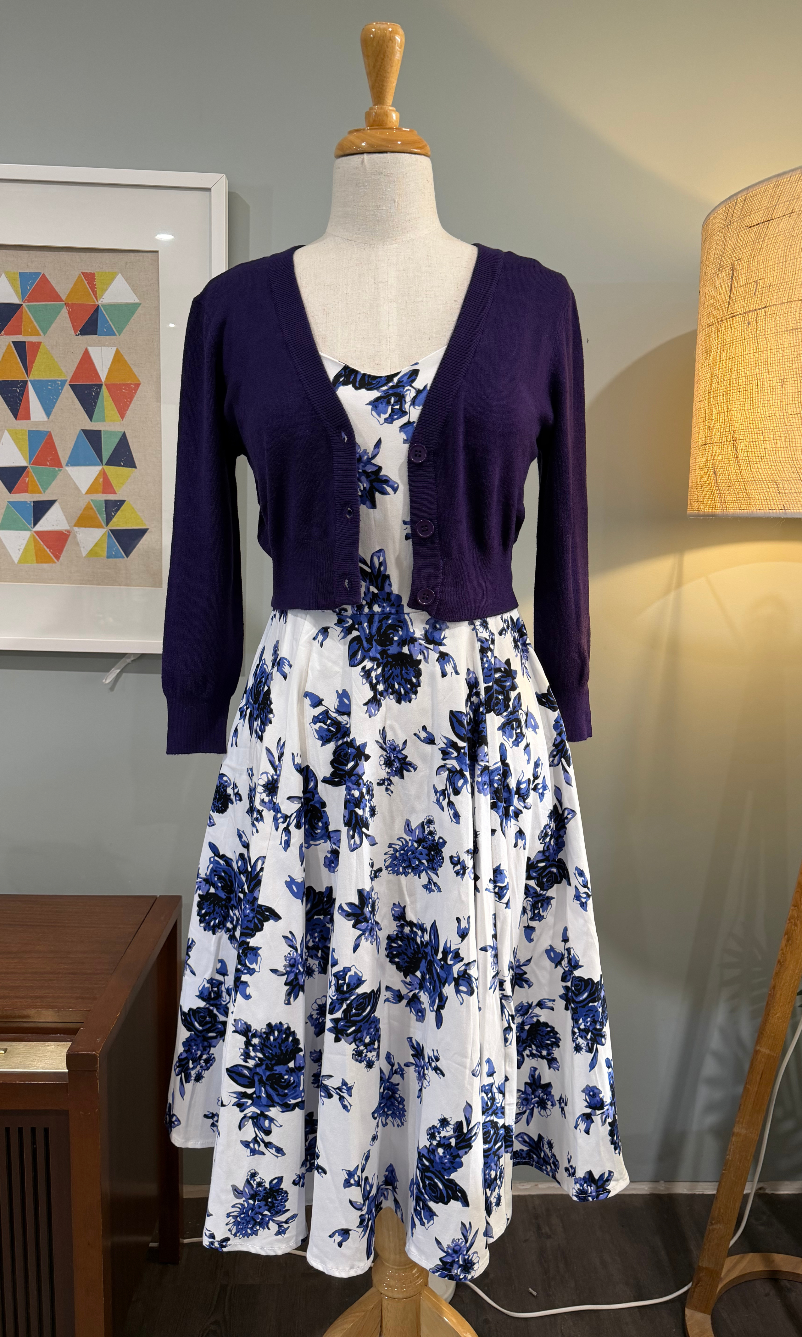 MAK 3/4 Sleeve Grape Retro Cardigan - Curvique Vintage