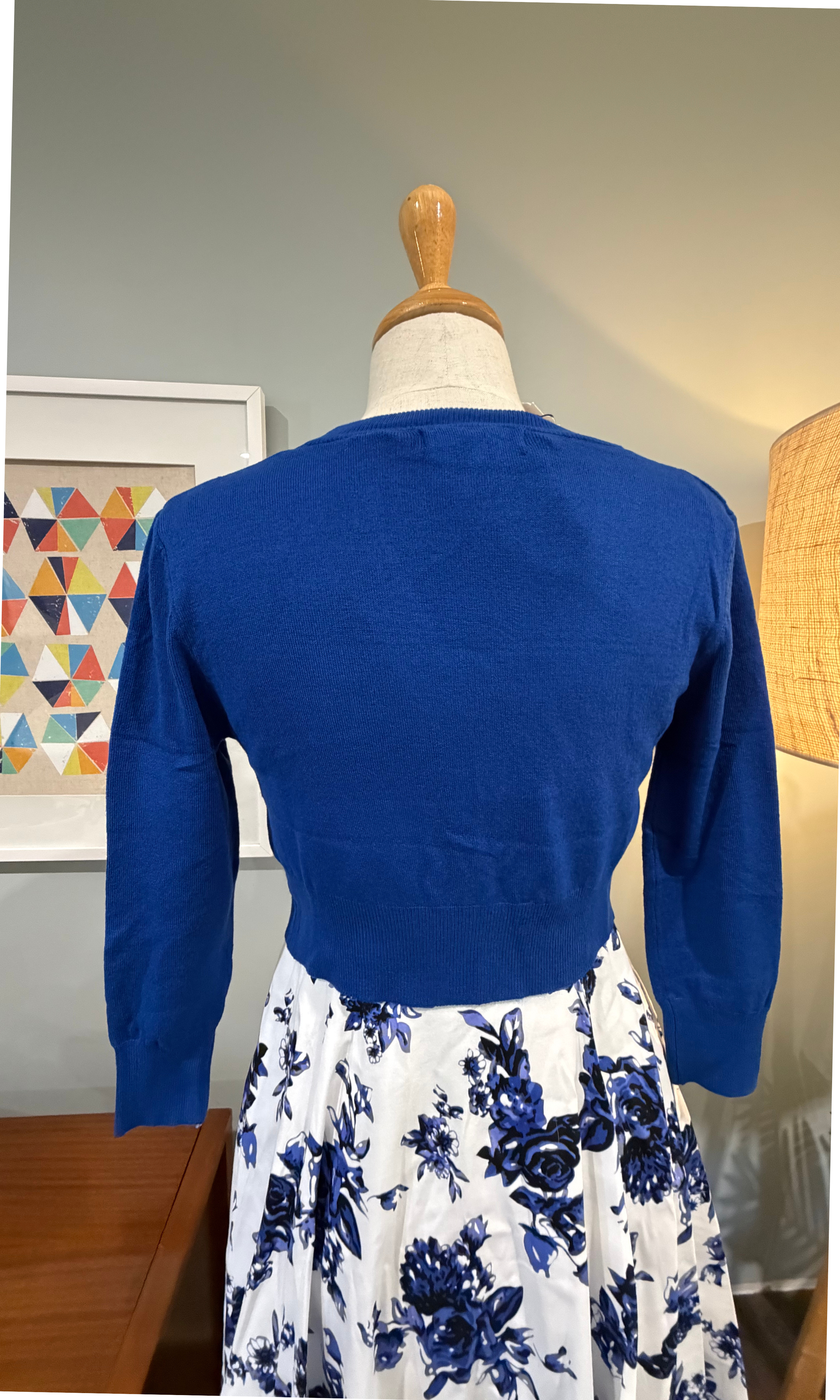 MAK 3/4 Sleeve Royal Blue Retro Cardigan - Curvique Vintage
