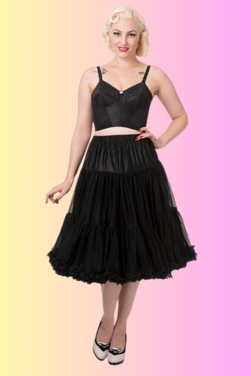Lifeforms Vintage Inspired BLACK 66cm Length Petticoat - Curvique Vintage