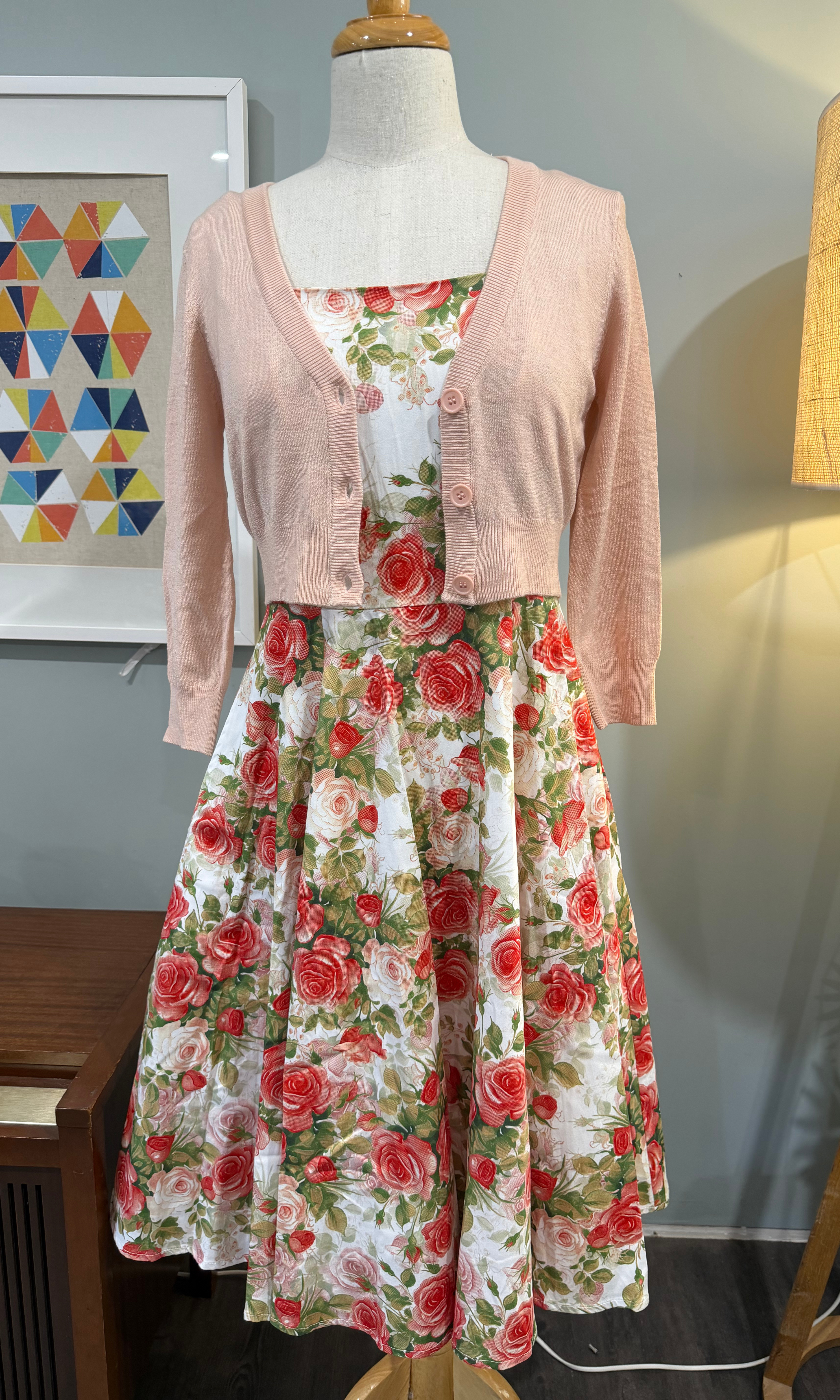 MAK 3/4 Sleeve Blush Retro Style Cardigan - Curvique Vintage