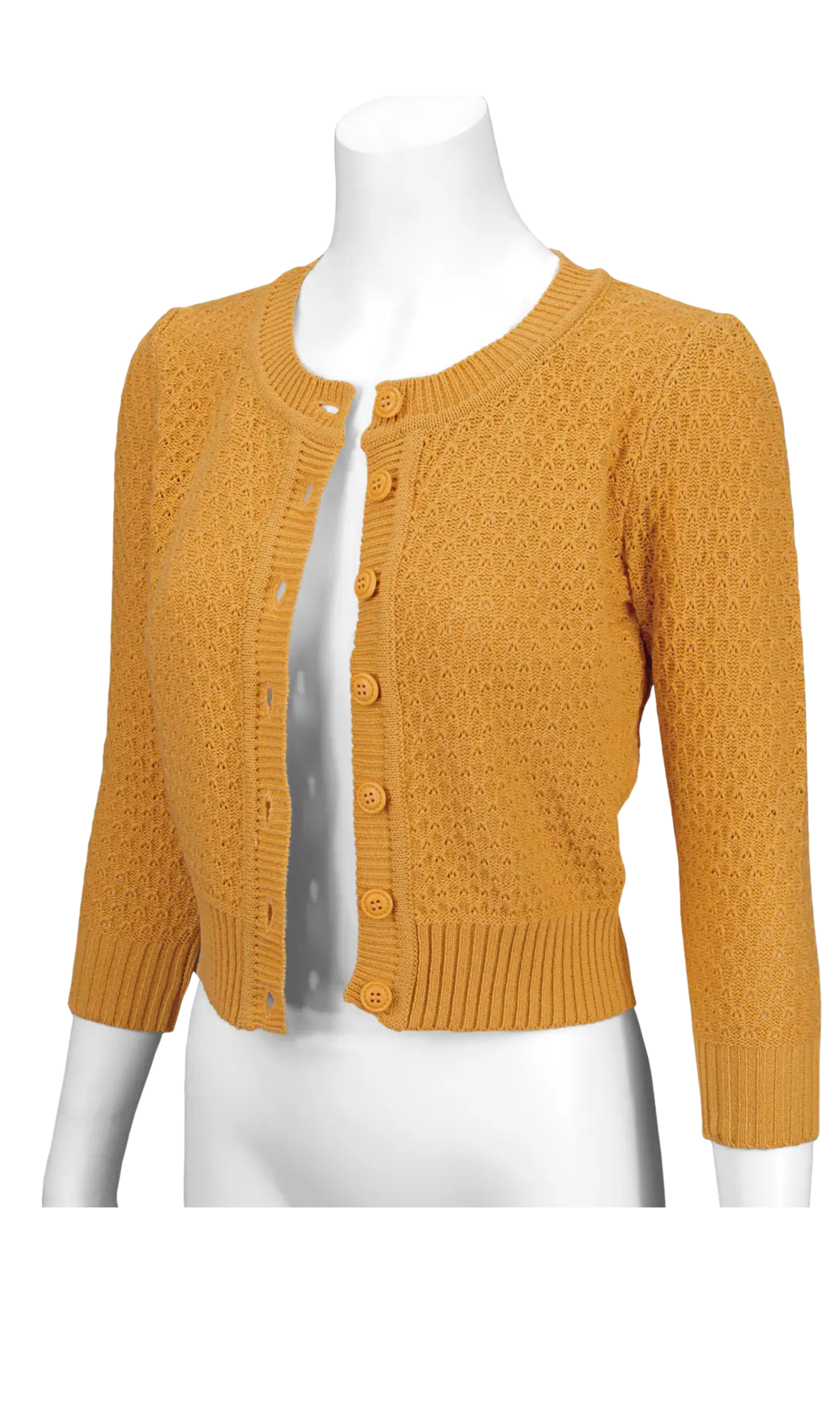 MAK 3/4 Sleeve Cotton Cardigan - Bronze - Curvique Vintage