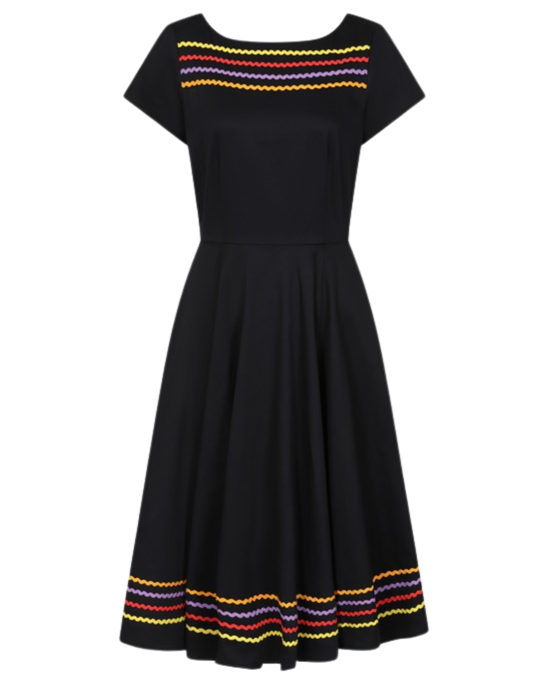 PLUS SIZE Carmen 50s Vintage Style Black Half Sleeve Pattern Dress - Curvique Vintage