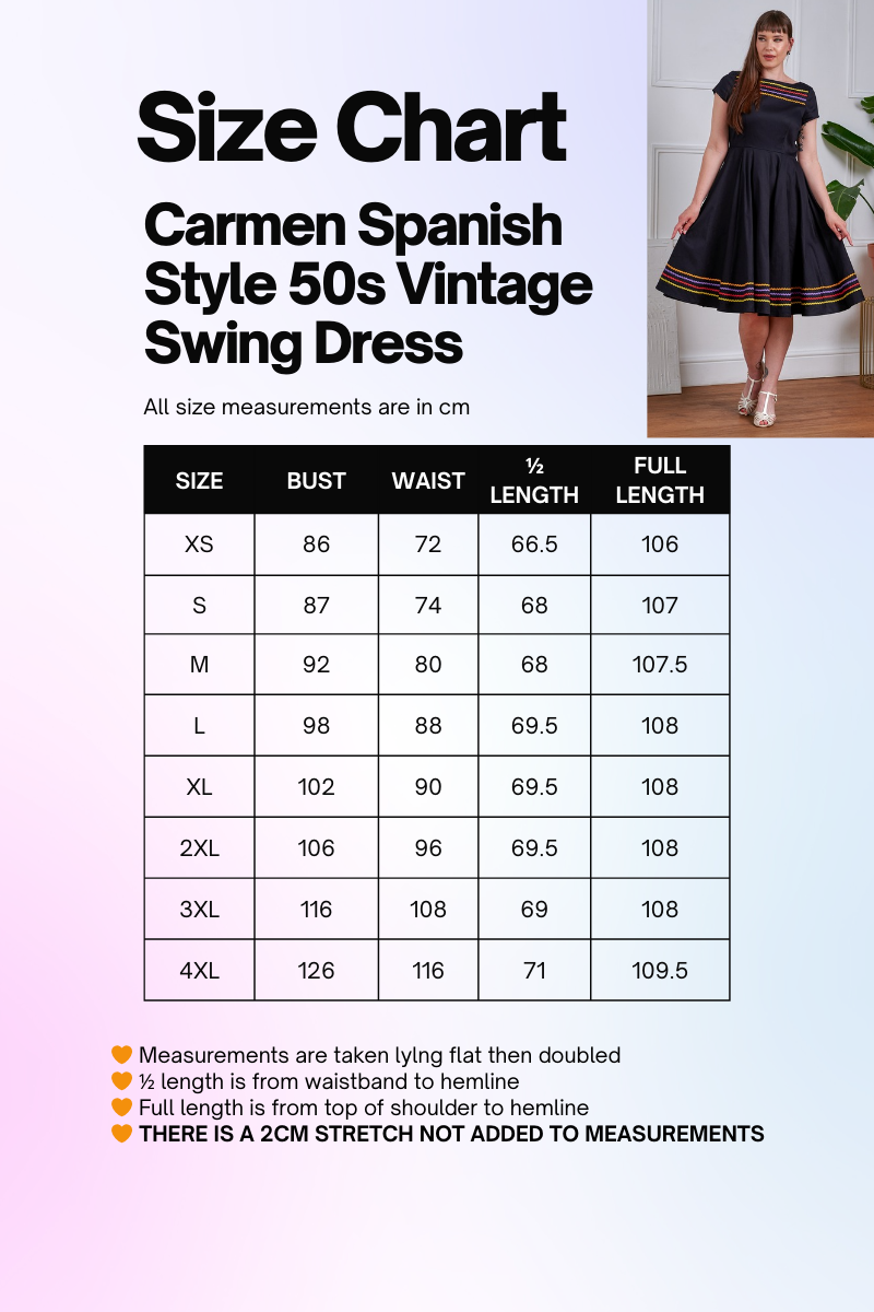 PLUS SIZE Carmen 50s Vintage Style Black Half Sleeve Pattern Dress - Curvique Vintage