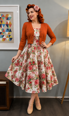 MAK 3/4 Sleeve Dusty Orange Retro Cardigan - Curvique Vintage