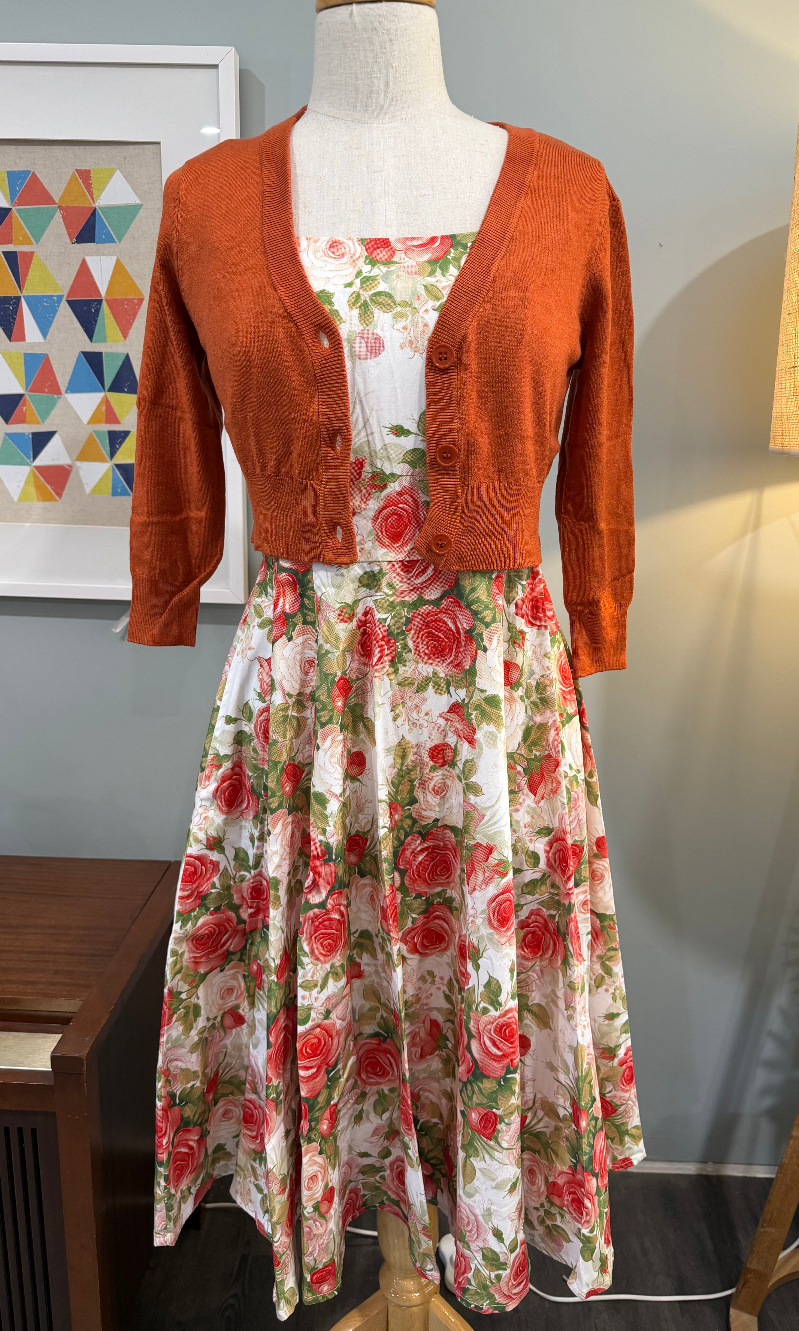 MAK 3/4 Sleeve Dusty Orange Retro Cardigan - Curvique Vintage