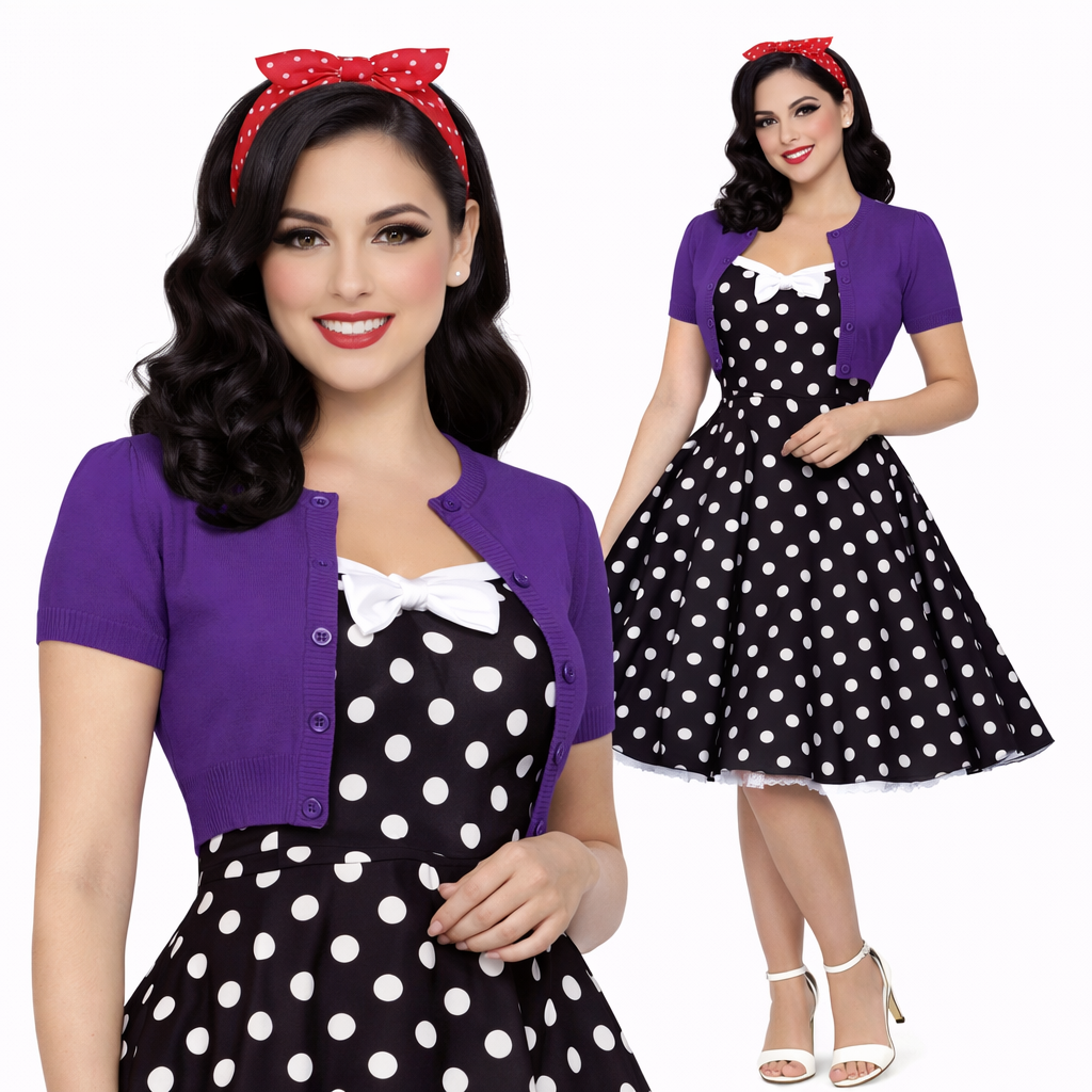 Short Sleeve GRAPE Crewneck Knit Vintage Style Bolero - Curvique Vintage