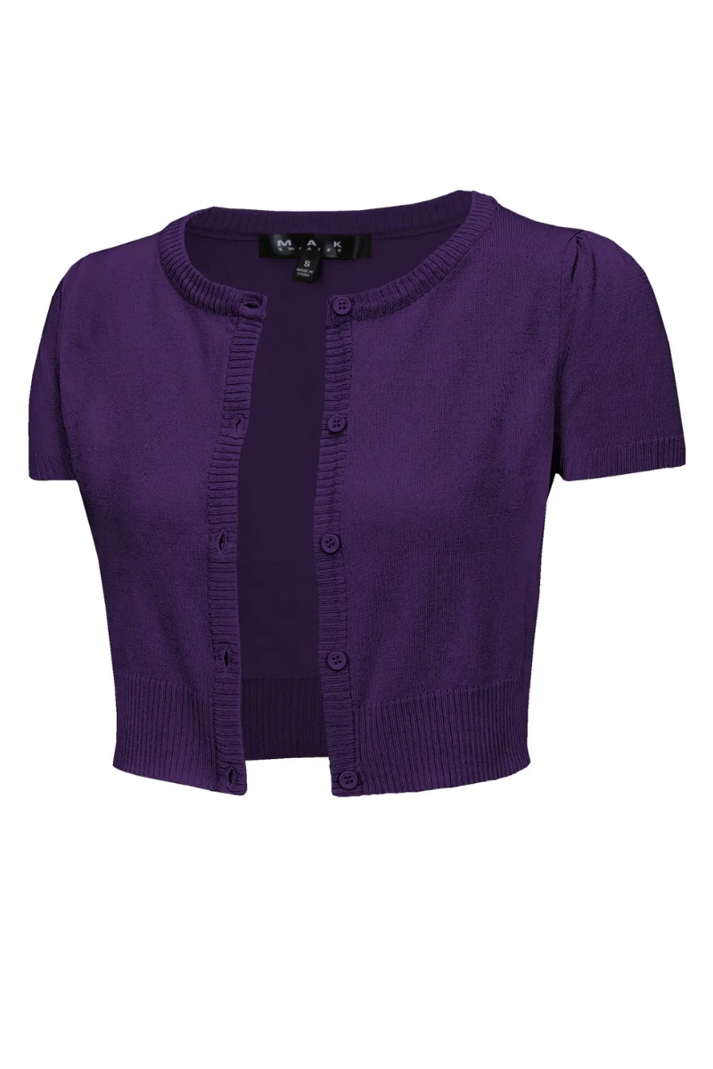 Short Sleeve GRAPE Crewneck Knit Vintage Style Bolero - Curvique Vintage