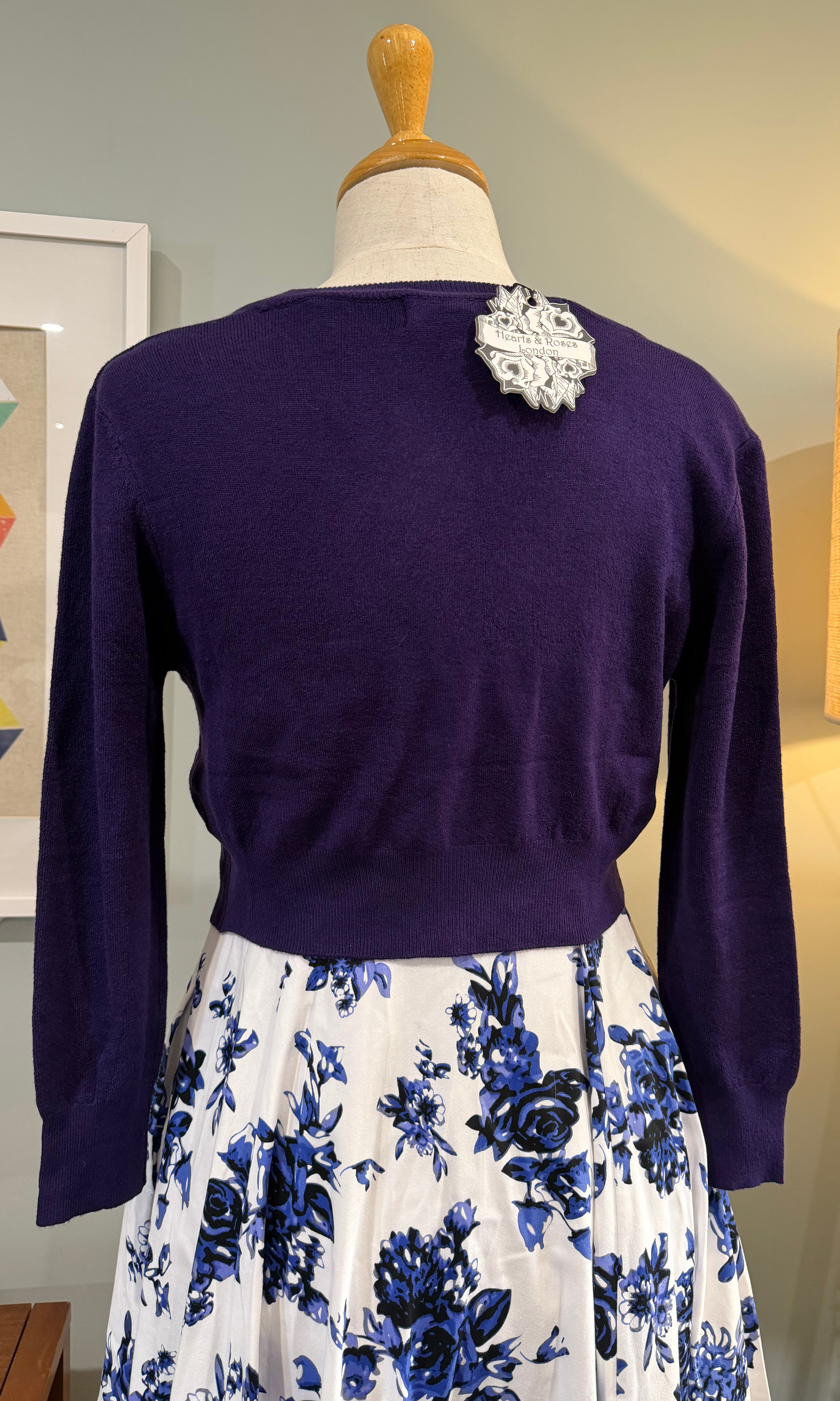 MAK 3/4 Sleeve Grape Retro Cardigan - Curvique Vintage