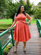 Hannah Red Poka Dot 50s Vintage Inspired Swing Dress - Plus Size - Curvique Vintage