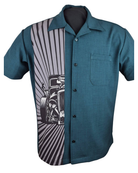 Men's Classic Hod Rod Burst Bowling Shirt - in Teal - Curvique Vintage