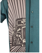 Men's Classic Hod Rod Burst Bowling Shirt - in Teal - Curvique Vintage