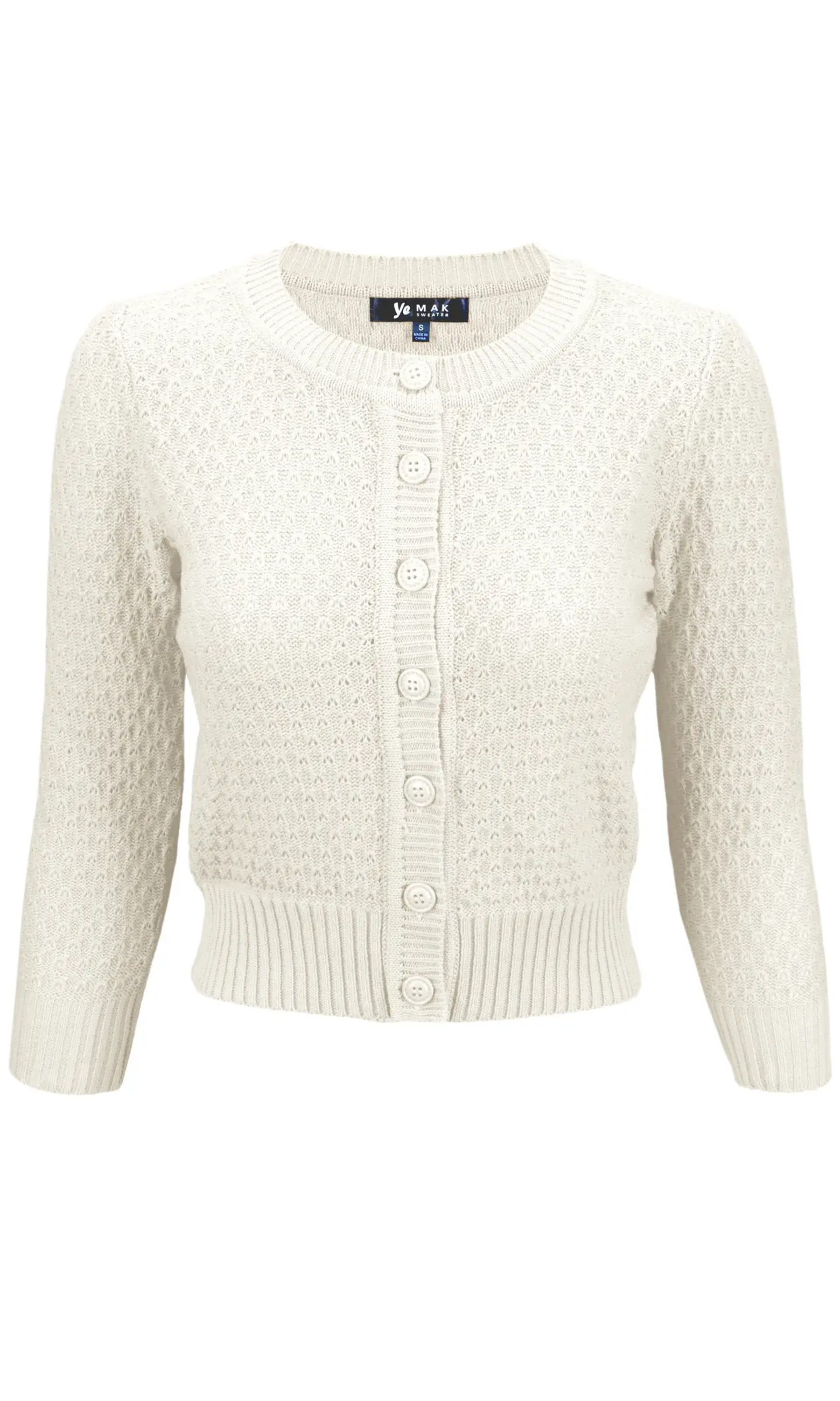 MAK 3/4 Sleeve Cotton Cardigan - Ivory - Curvique Vintage
