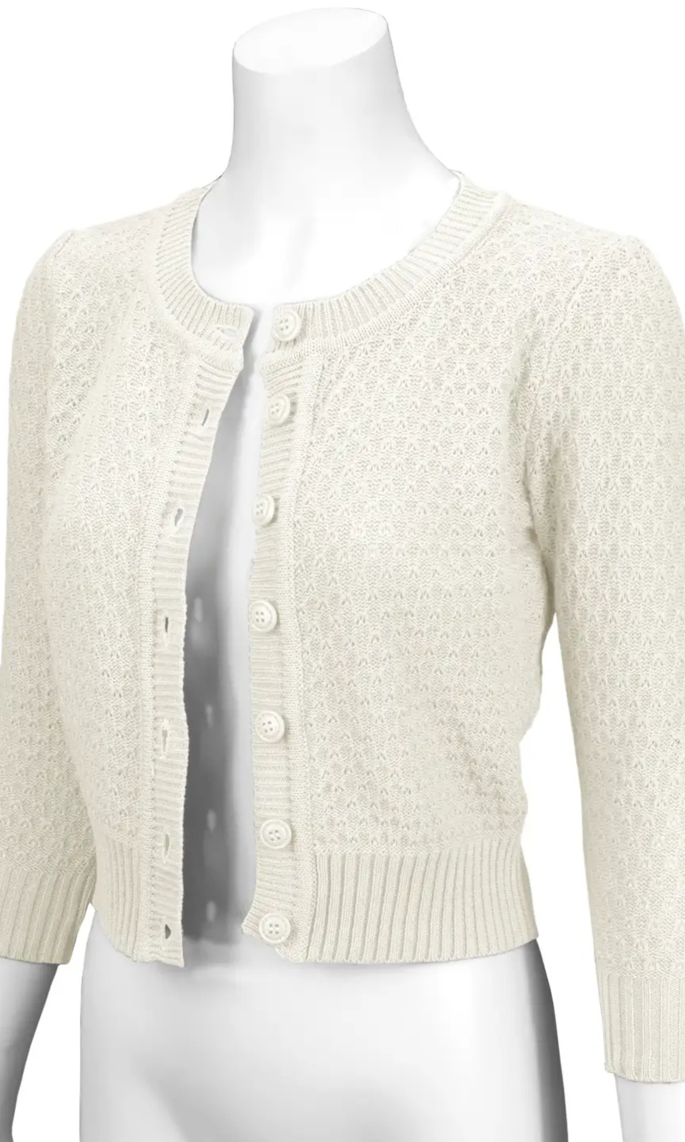 MAK 3/4 Sleeve Cotton Cardigan - Ivory - Curvique Vintage