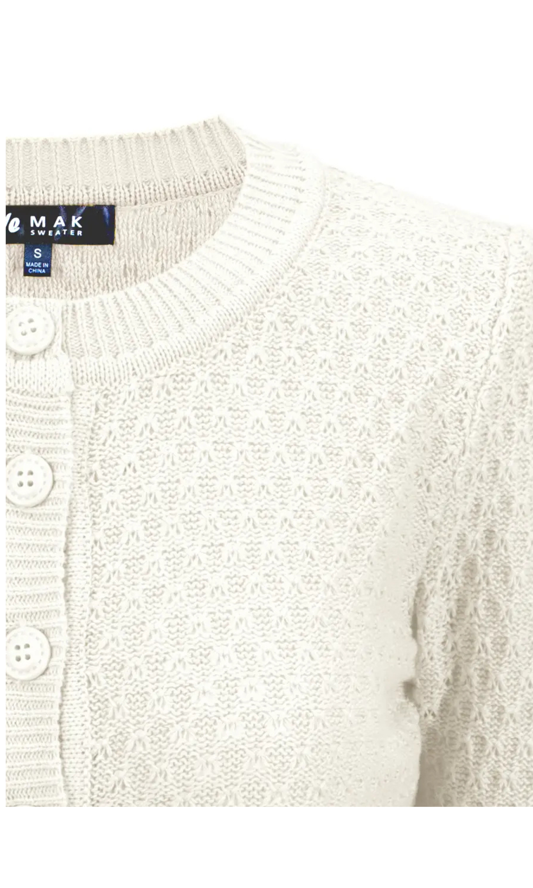 MAK 3/4 Sleeve Cotton Cardigan - Ivory - Curvique Vintage