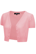 PLUS SIZE V Neck LIGHT PINK Cropped Button Down Short Bolero - Curvique Vintage