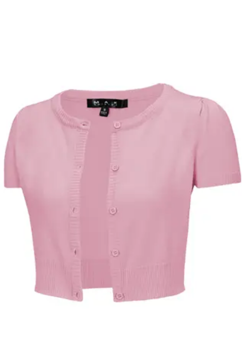 Short Sleeve LIGHT PINK Crewneck Knit Bolero - Curvique Vintage