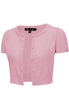 Short Sleeve LIGHT PINK Crewneck Knit Bolero - Curvique Vintage