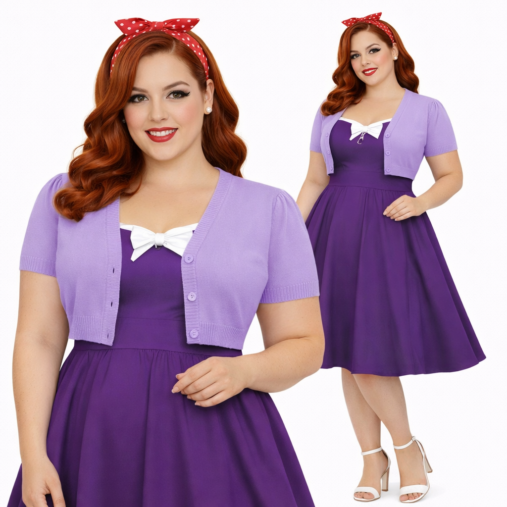 PLUS SIZE MAK LILAC Cropped V Neck Short Sleeve Bolero - Curvique Vintage