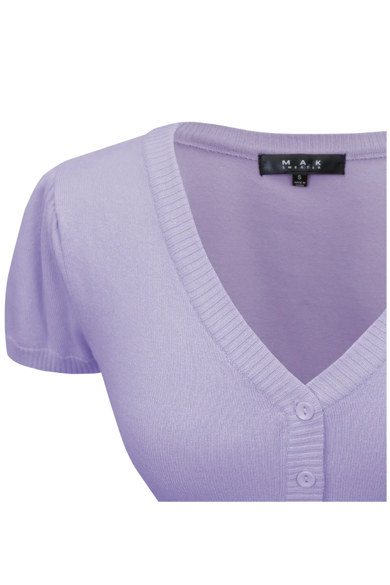 PLUS SIZE MAK LILAC Cropped V Neck Short Sleeve Bolero - Curvique Vintage