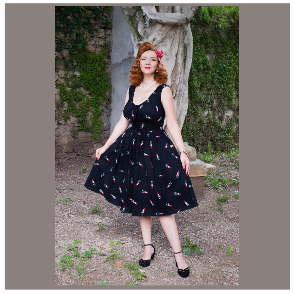 Lipstick Embroidered Flare Retro Inspired Dress Curvique Vintage Lipstick Embroidered Flare Retro Inspired Dress Curvique Vintage