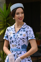 Maribel Blue Garden 50s Vintage Style Swing Dress - Curvique Vintage