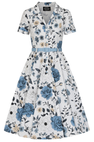 Maribel Blue Garden 50s Vintage Style Swing Dress - Curvique Vintage