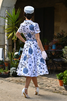 Maribel Blue Garden 50s Vintage Style Swing Dress - Curvique Vintage