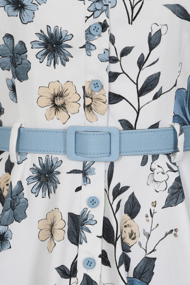 Maribel Blue Garden 50s Vintage Style Swing Dress - Curvique Vintage