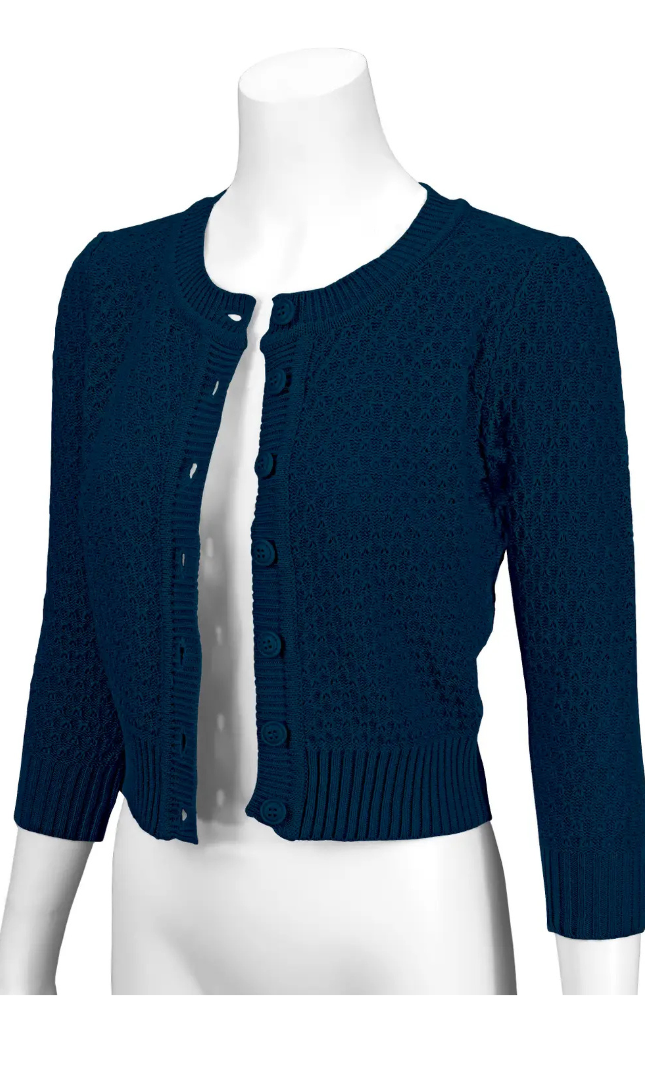 MAK 3/4 Sleeve Cotton Cardigan - Navy - Curvique Vintage