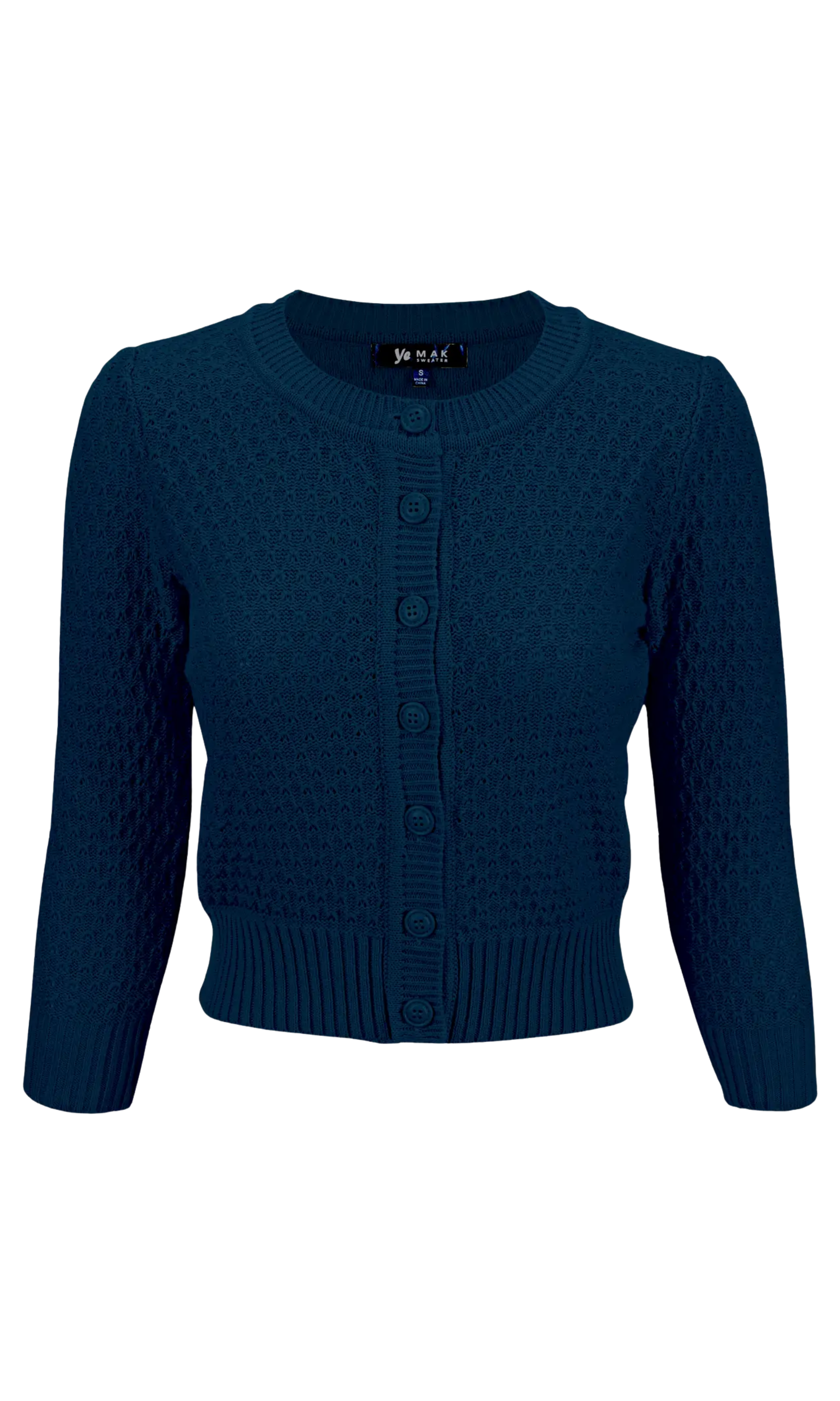 MAK 3/4 Sleeve Cotton Cardigan - Navy - Curvique Vintage