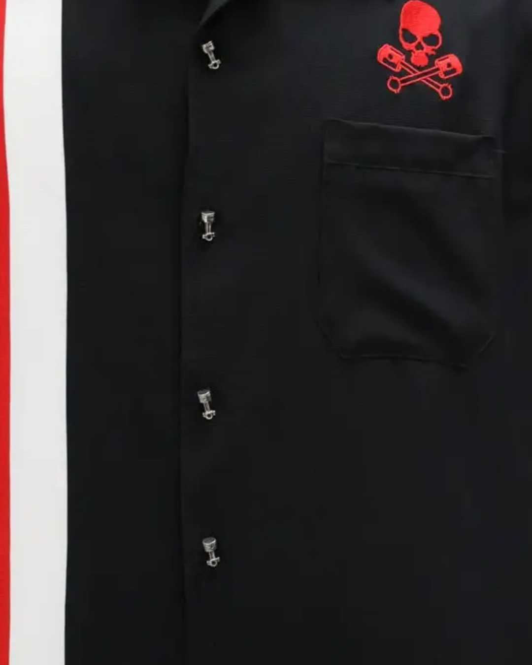 Men's Bowling Shirt - Skull Piston Racer Black/Red/White - Curvique Vintage