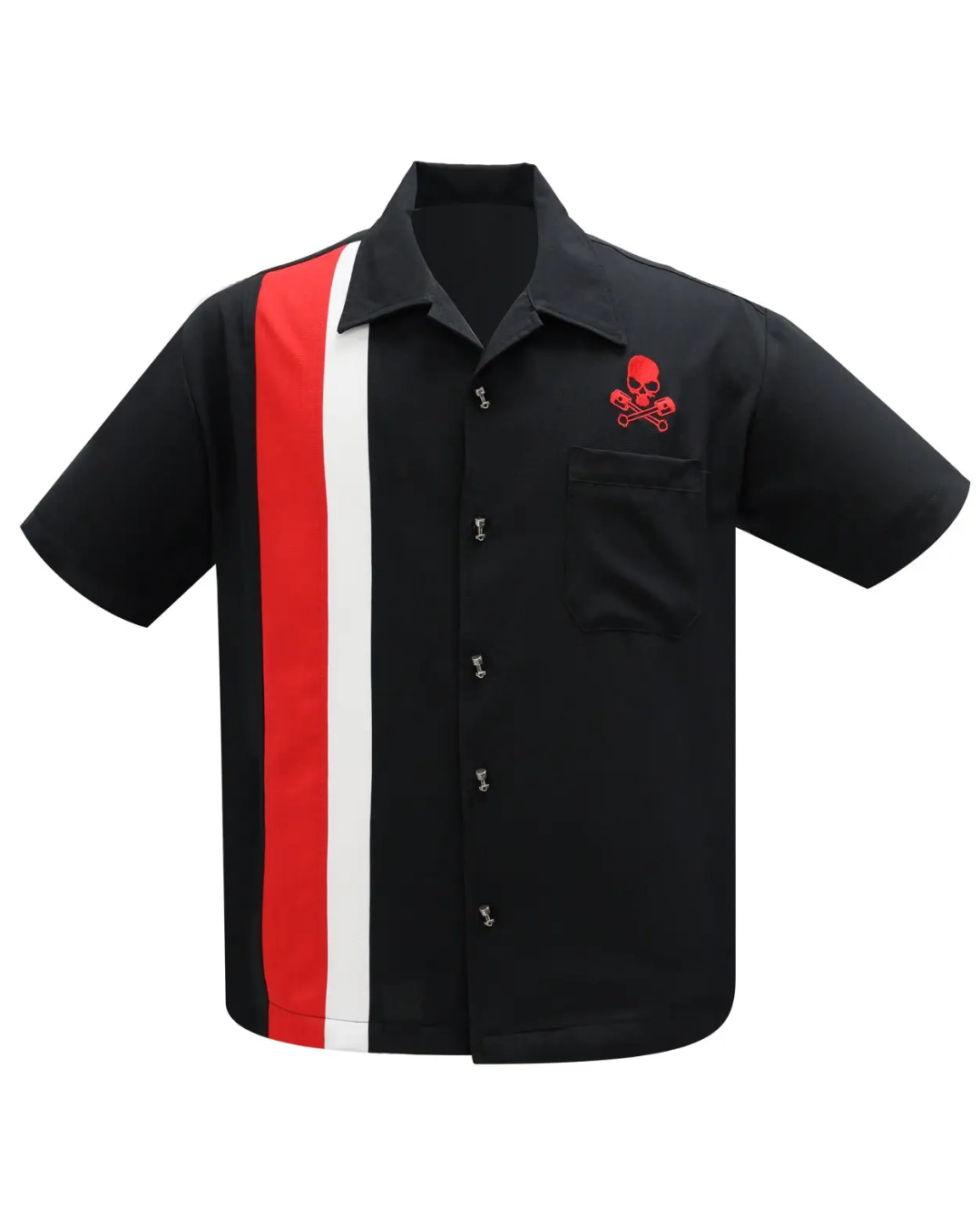 Men's Bowling Shirt - Skull Piston Racer Black/Red/White - Curvique Vintage