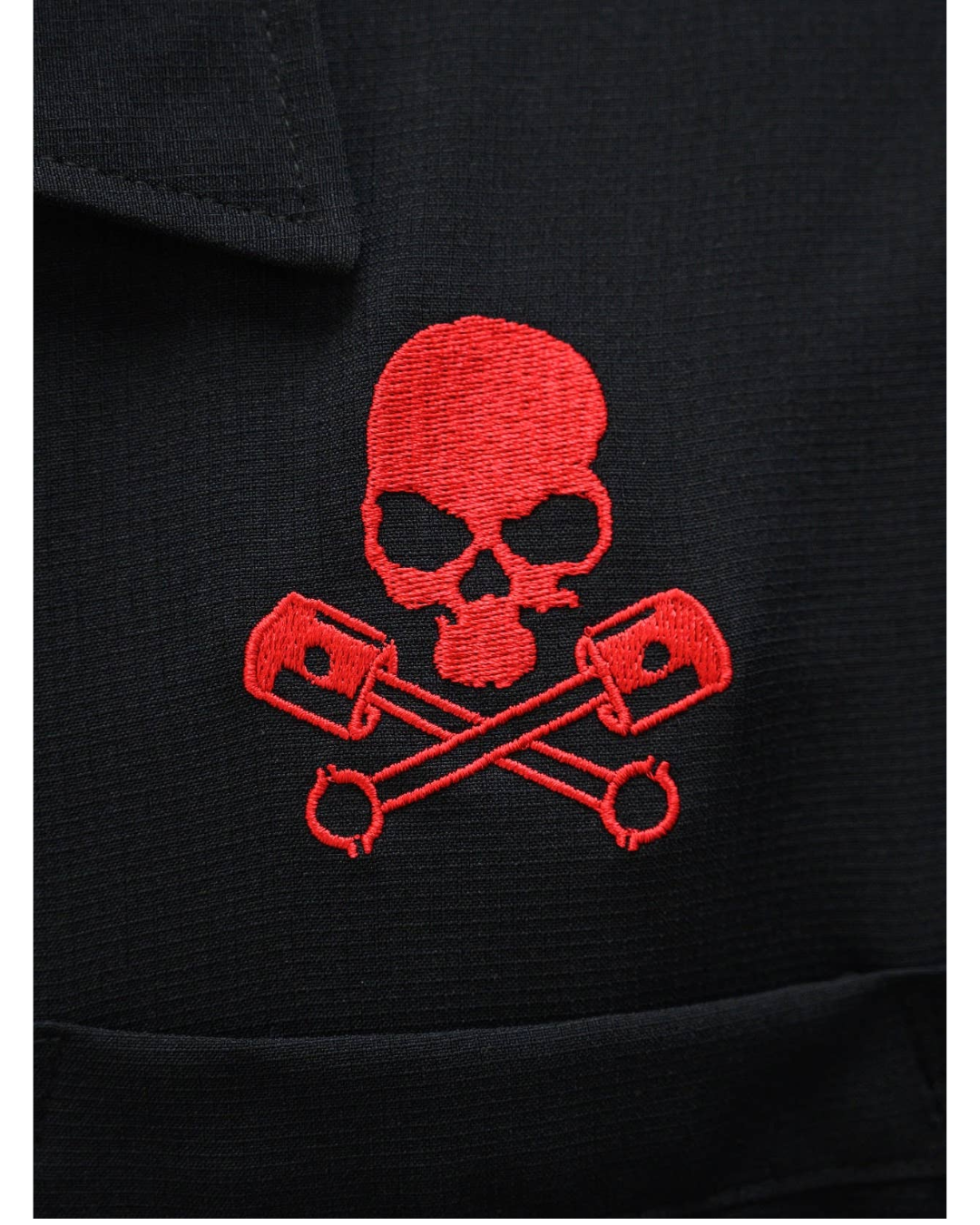 Men's Bowling Shirt - Skull Piston Racer Black/Red/White - Curvique Vintage